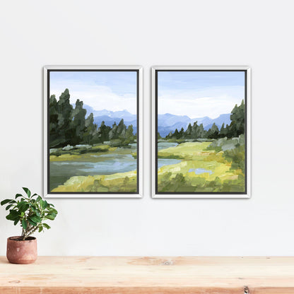 ’Canadian Rockies’ Diptych Art Print || Set of 2 - Stretched Canvas / 8x10 in / White Frame - abstract - Artwork