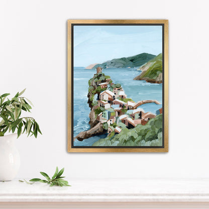 ’Cliffs of Vernazza’ Art Print - Stretched Canvas / 8x10 in / Gold Frame - Cinque Terre Italy Wall - Terra