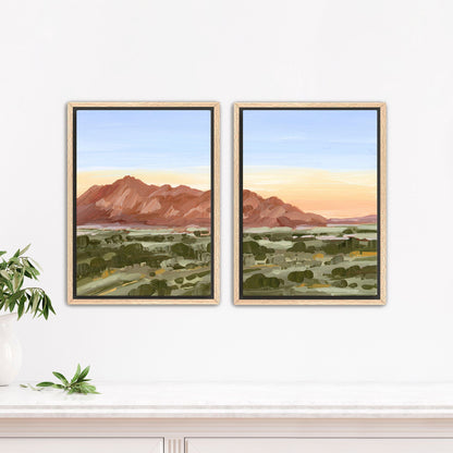 ’Color of Tucson’ Diptych Art Print || Set 2 - Stretched Canvas / 8x10 in / Oak Frame - abstract - Arizona