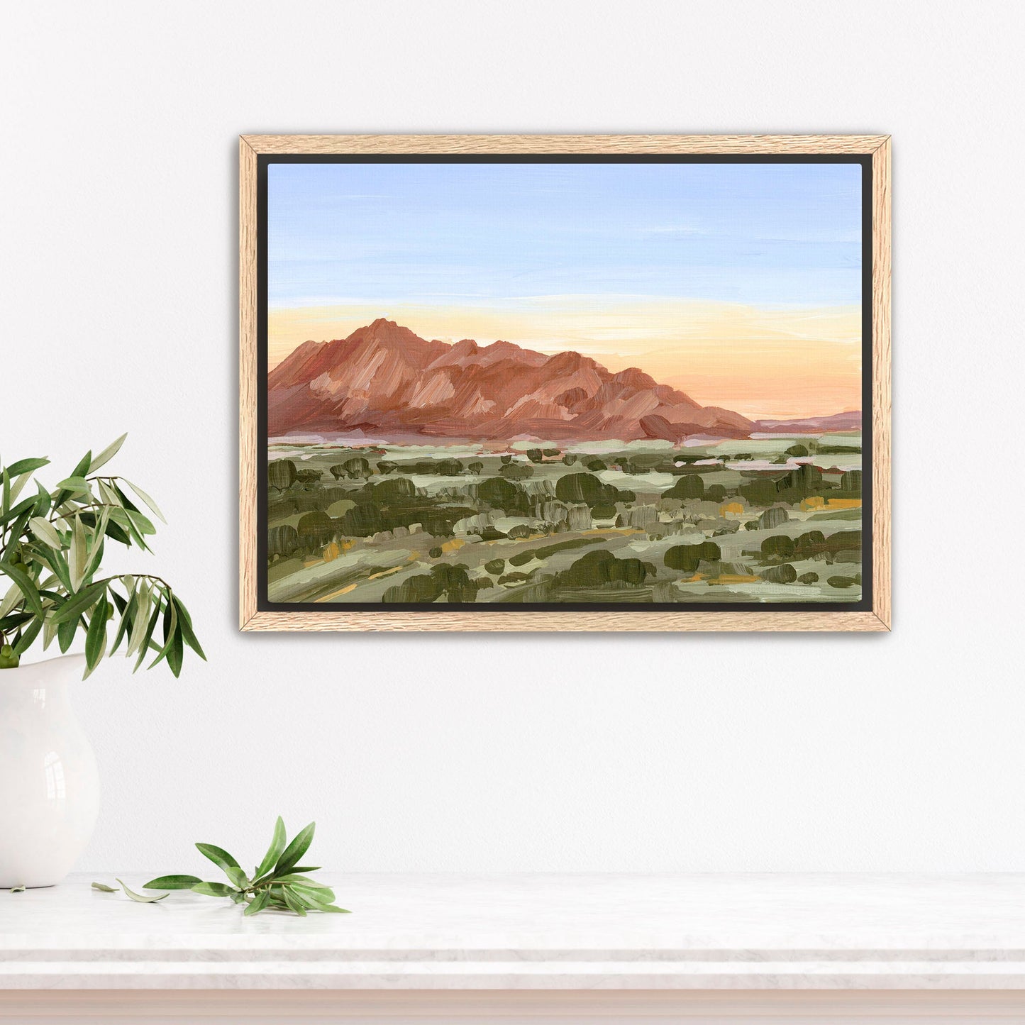 ’Colors of Tucson’ Art Print - Stretched Canvas / 8x10 in / Oak Frame - Arizona Desert Landscape Painting - Mountain