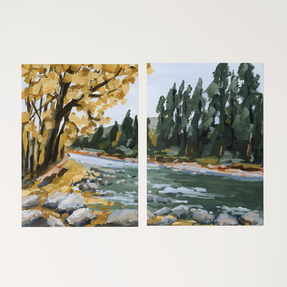 ’Creekside Meandering’ Diptych Art Print || Set of 2 - Rolled Canvas / 8x10 in / No Frame - abstract - Artwork - Autumn