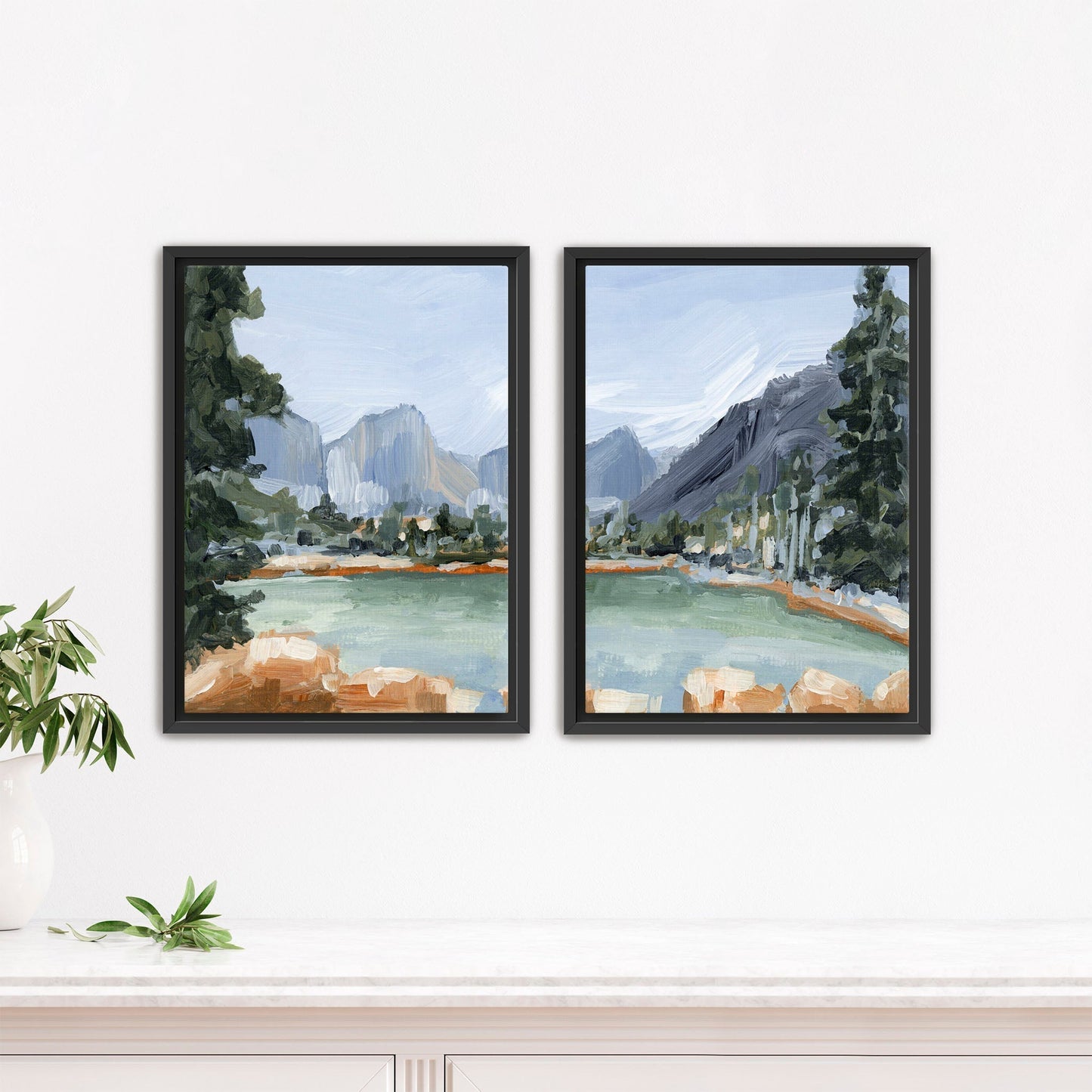 ’Delta Lake’ Diptych Art Print || Set of 2 - Stretched Canvas / 8x10 in / Black Frame - abstract - Artwork - Fall