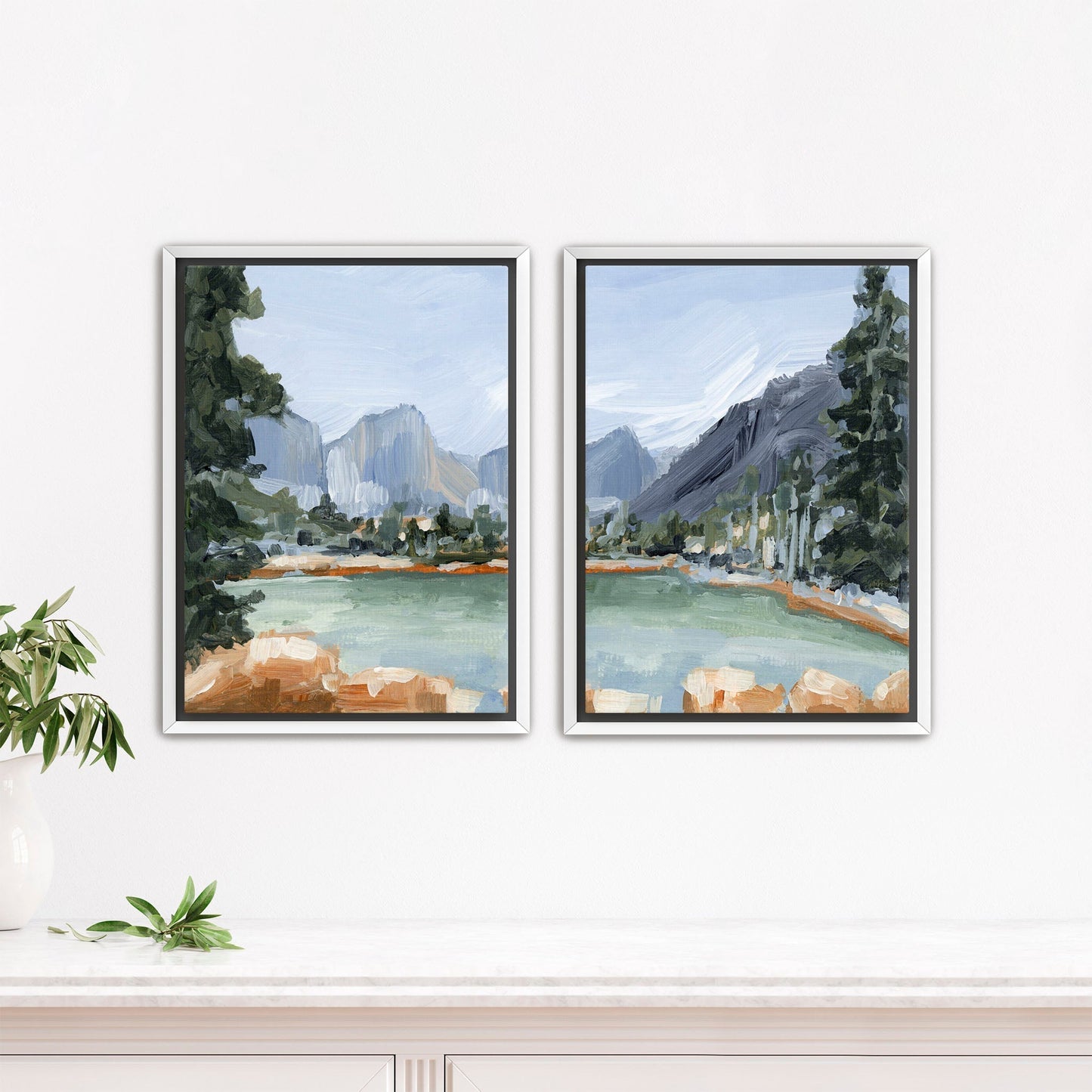 ’Delta Lake’ Diptych Art Print || Set of 2 - Stretched Canvas / 8x10 in / White Frame - abstract - Artwork - Fall