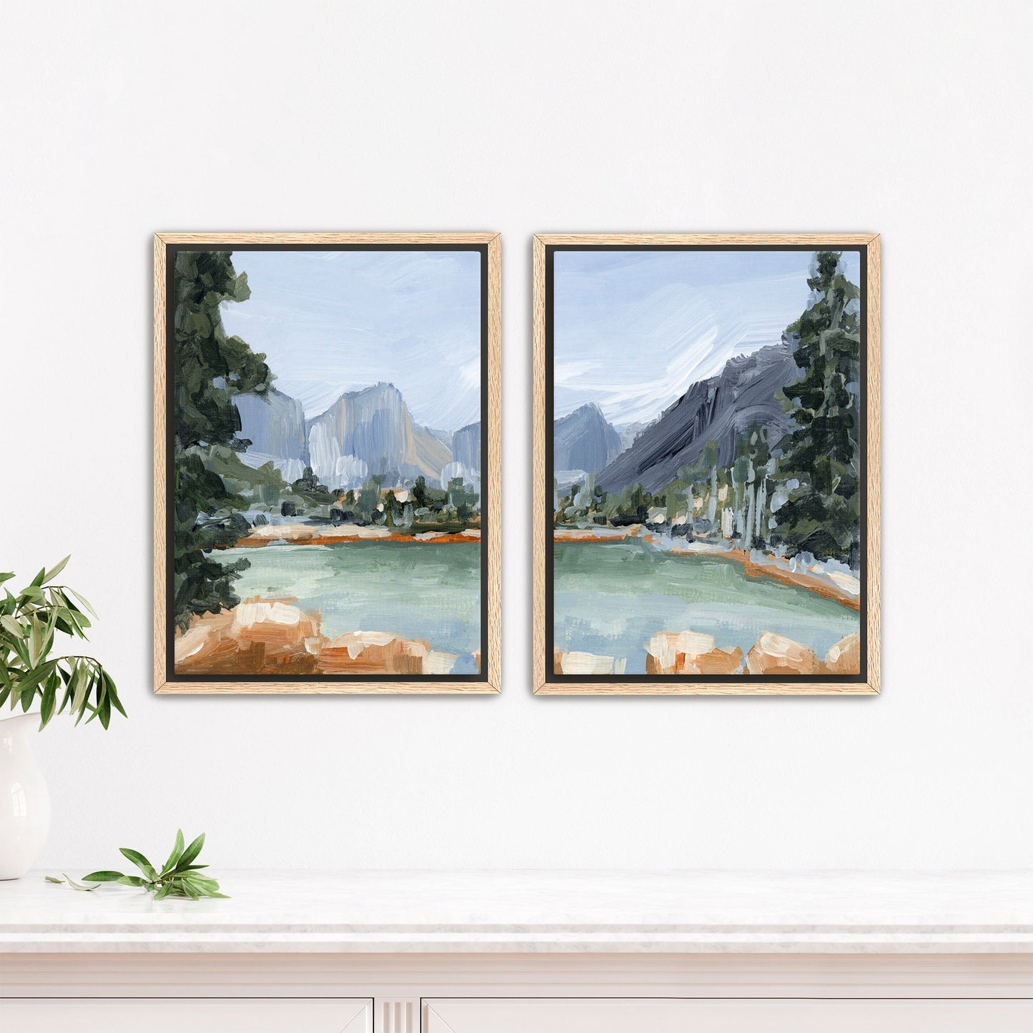 ’Delta Lake’ Diptych Art Print || Set of 2 - Stretched Canvas / 8x10 in / Oak Frame - abstract - Artwork - Fall