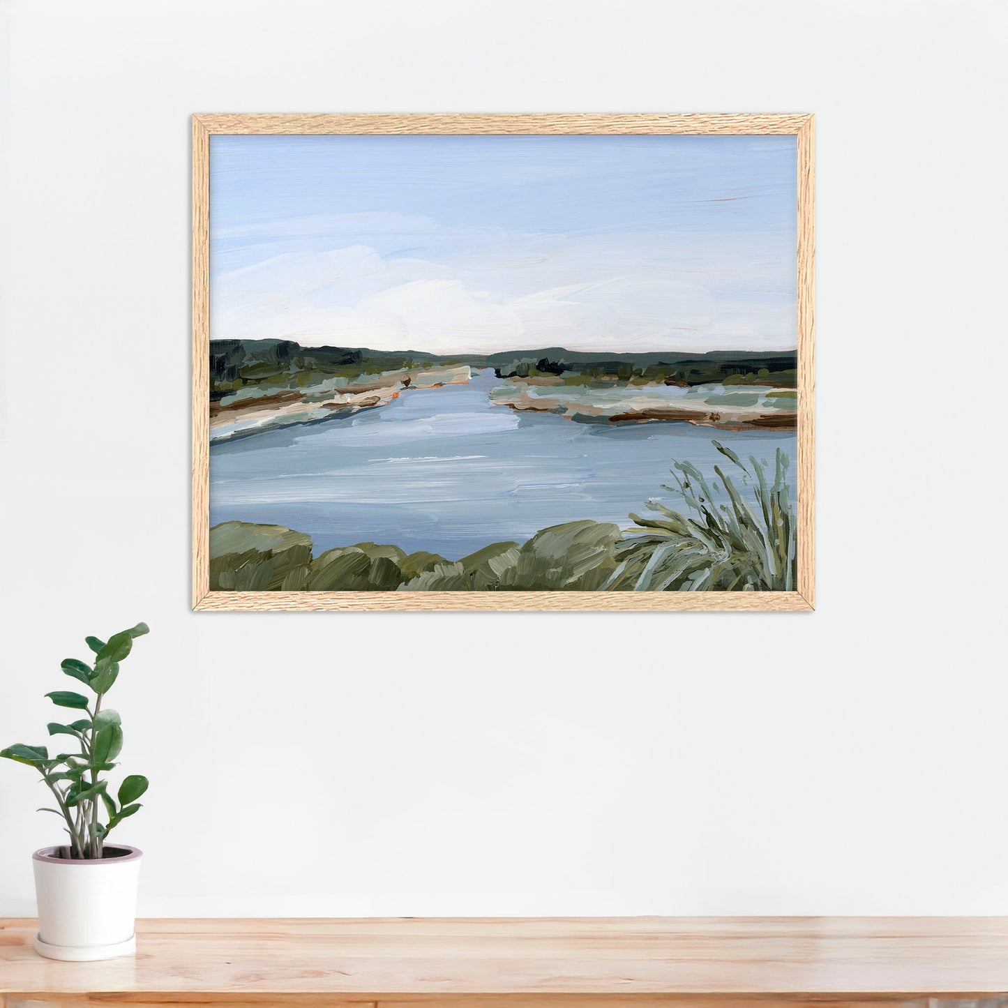 ’Dreaming of the Lake’ Art Print - Paper / 5x7 in / Oak Frame - Peaceful Lake - abstract - alpine - Artwork