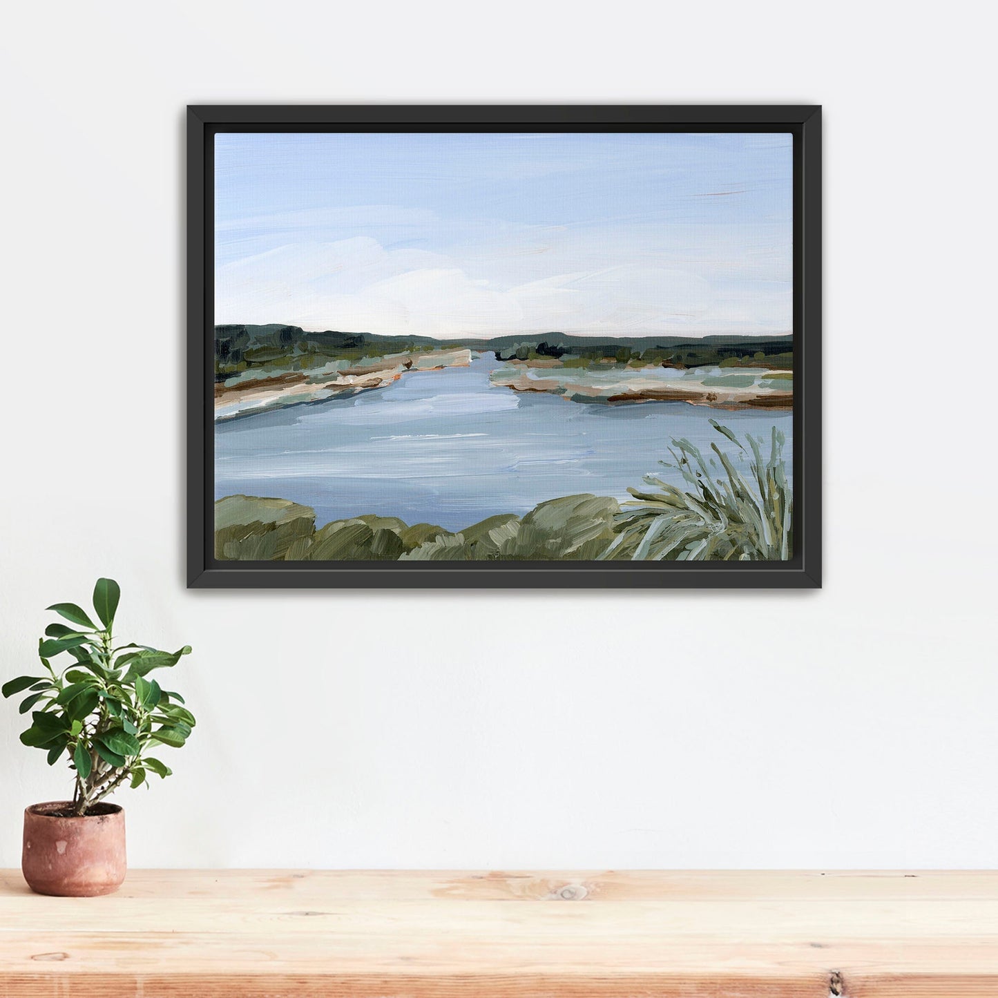 ’Dreaming of the Lake’ Art Print - Stretched Canvas / 8x10 in / Black Frame - Peaceful Lake - abstract - Artwork