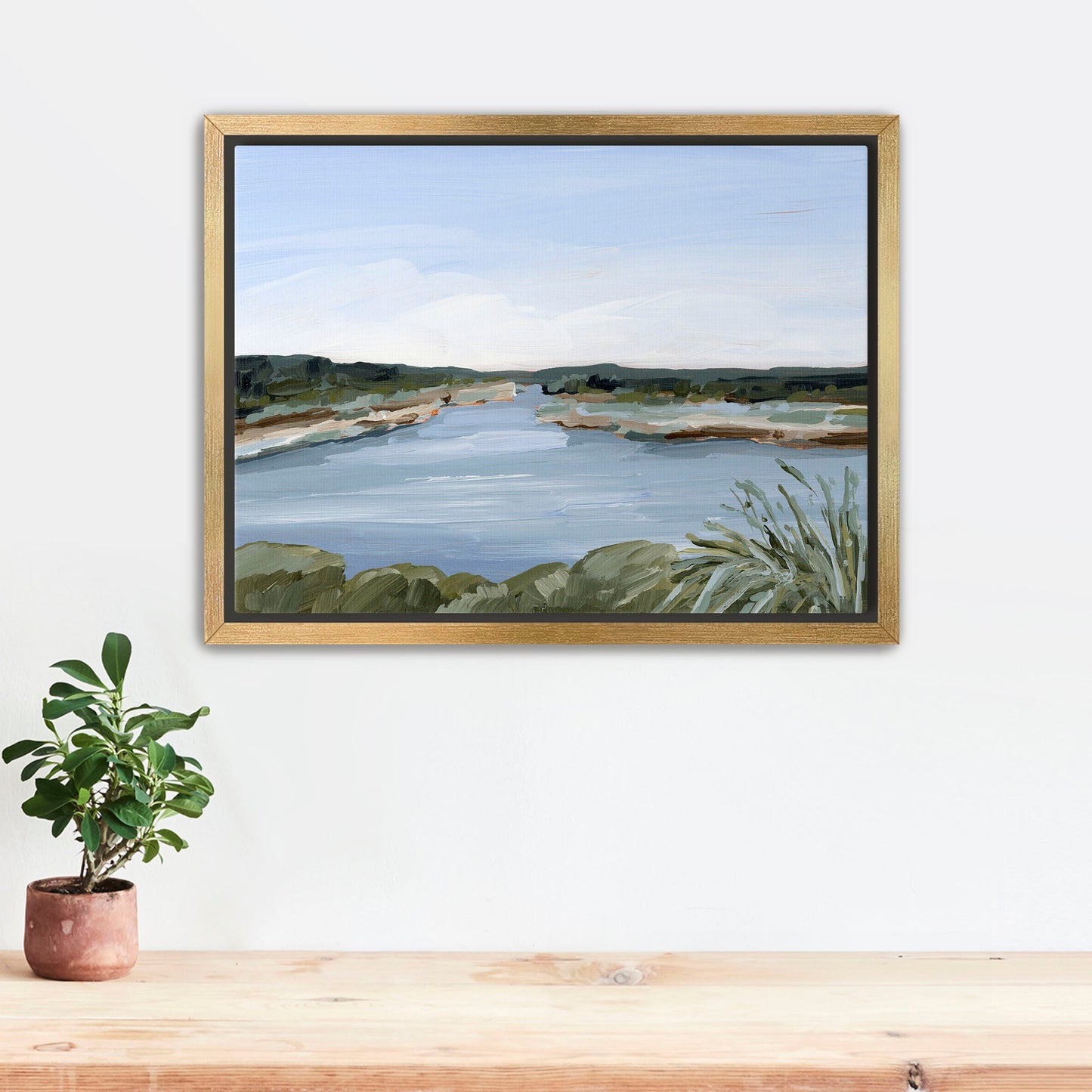 ’Dreaming of the Lake’ Art Print - Stretched Canvas / 8x10 in / Gold Frame - Peaceful Lake - abstract - alpine - Artwork