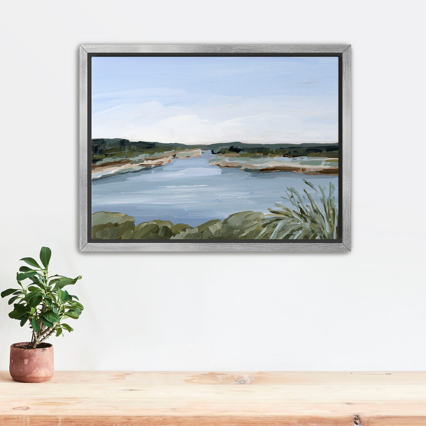 ’Dreaming of the Lake’ Art Print - Stretched Canvas / 8x10 in / Silver Frame - Peaceful Lake - abstract - Artwork