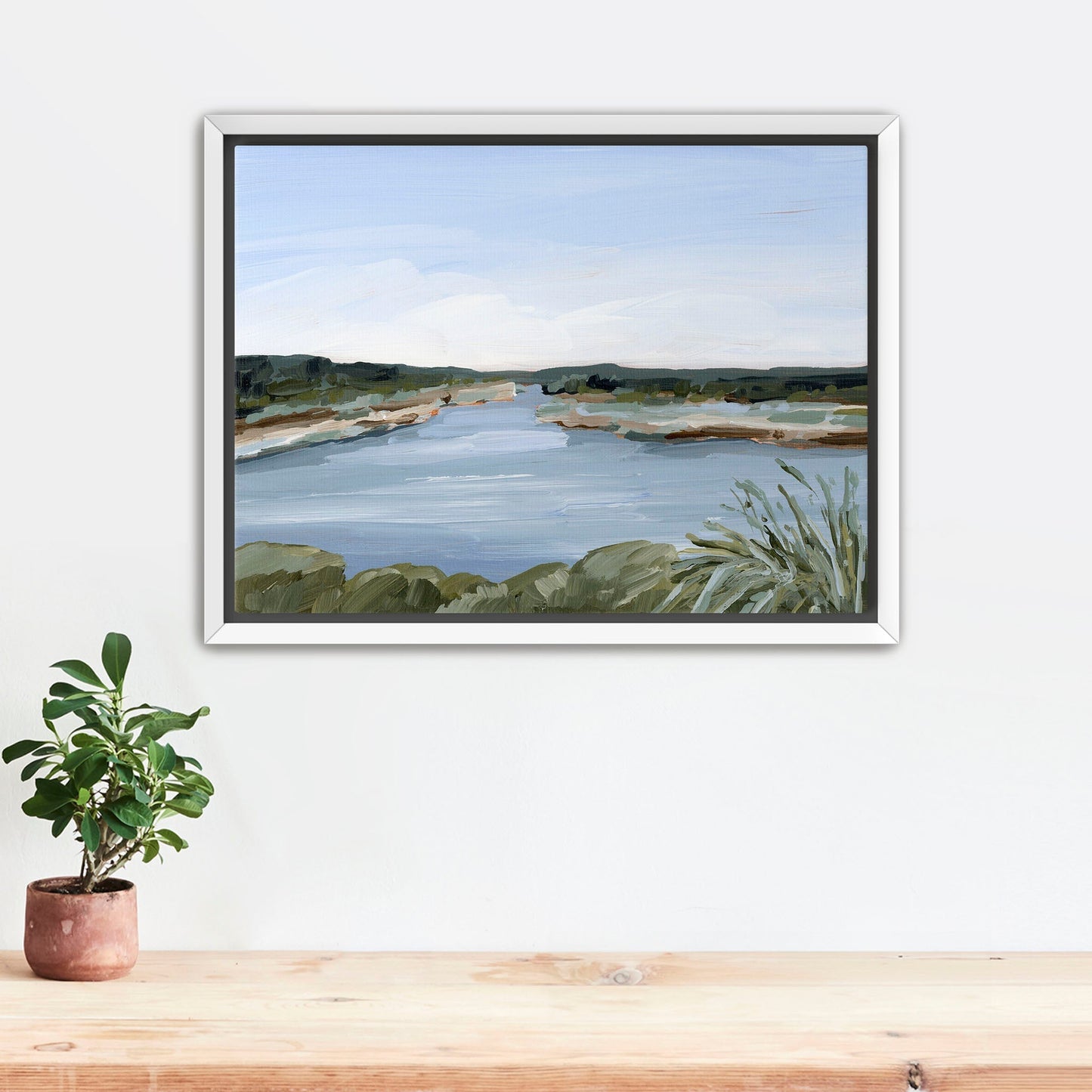 ’Dreaming of the Lake’ Art Print - Stretched Canvas / 8x10 in / White Frame - Peaceful Lake - abstract - Artwork