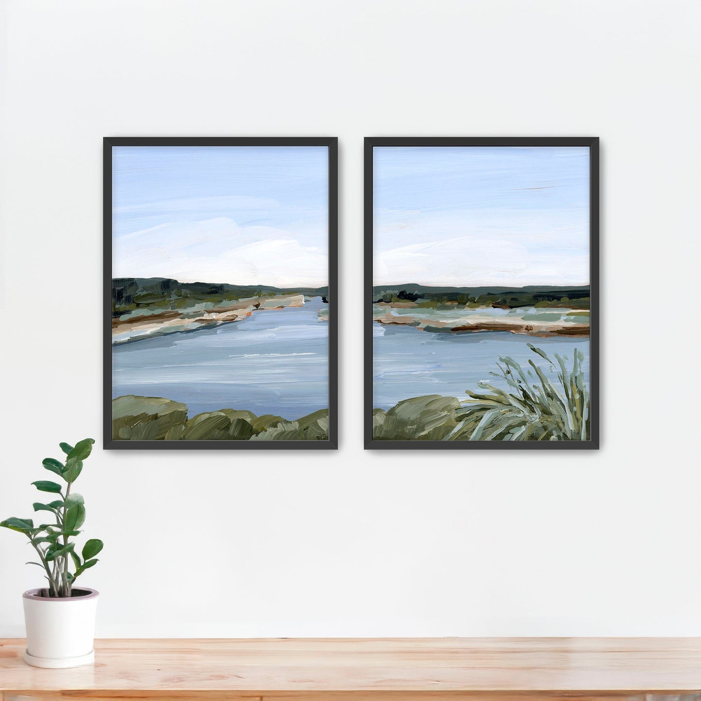 ’Dreaming of the Lake’ Diptych Art Print || Set 2 - Paper / 5x7 in / Black Frame - abstract - Artwork - Lake