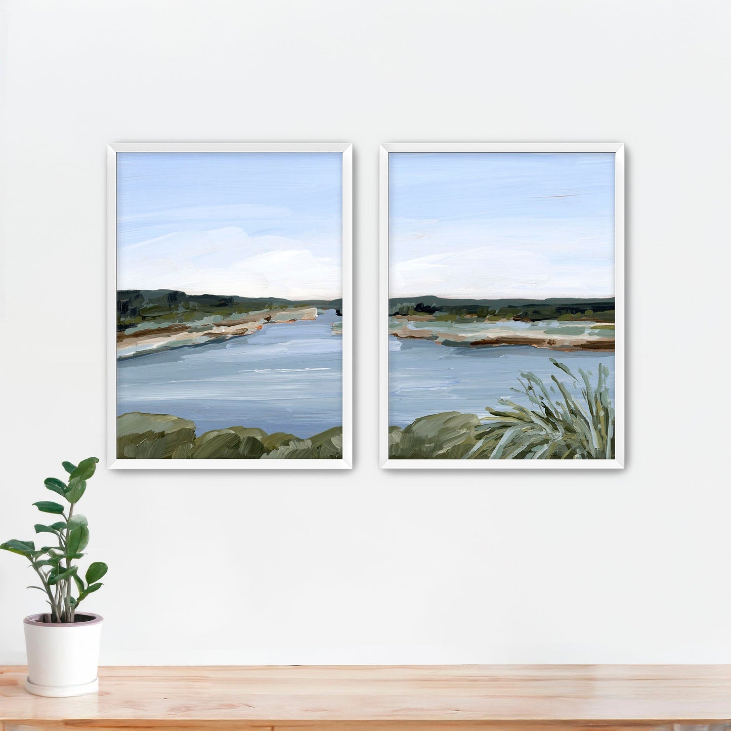 ’Dreaming of the Lake’ Diptych Art Print || Set 2 - Paper / 5x7 in / White Frame - abstract - Artwork - Lake