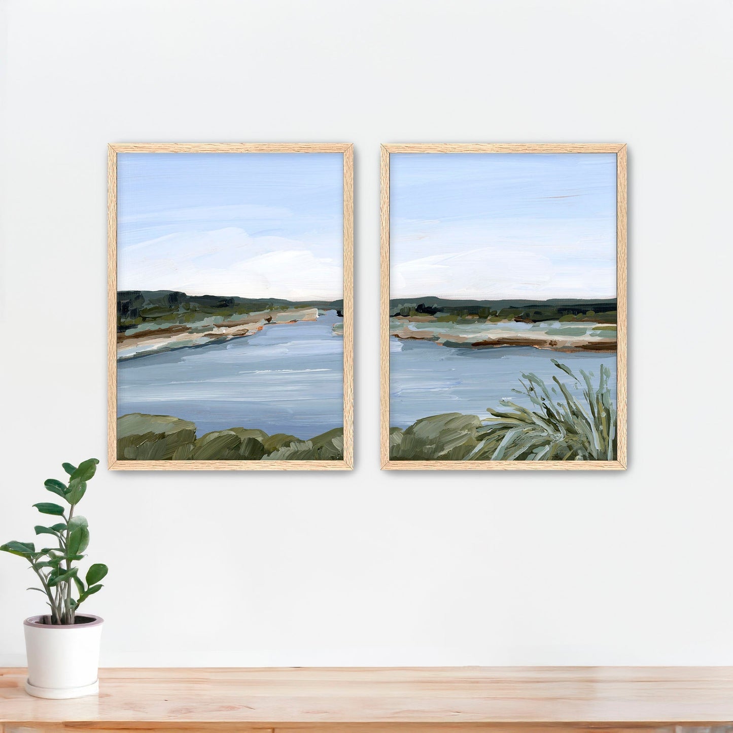 ’Dreaming of the Lake’ Diptych Art Print || Set 2 - Paper / 5x7 in / Oak Frame - abstract - Artwork - Lake