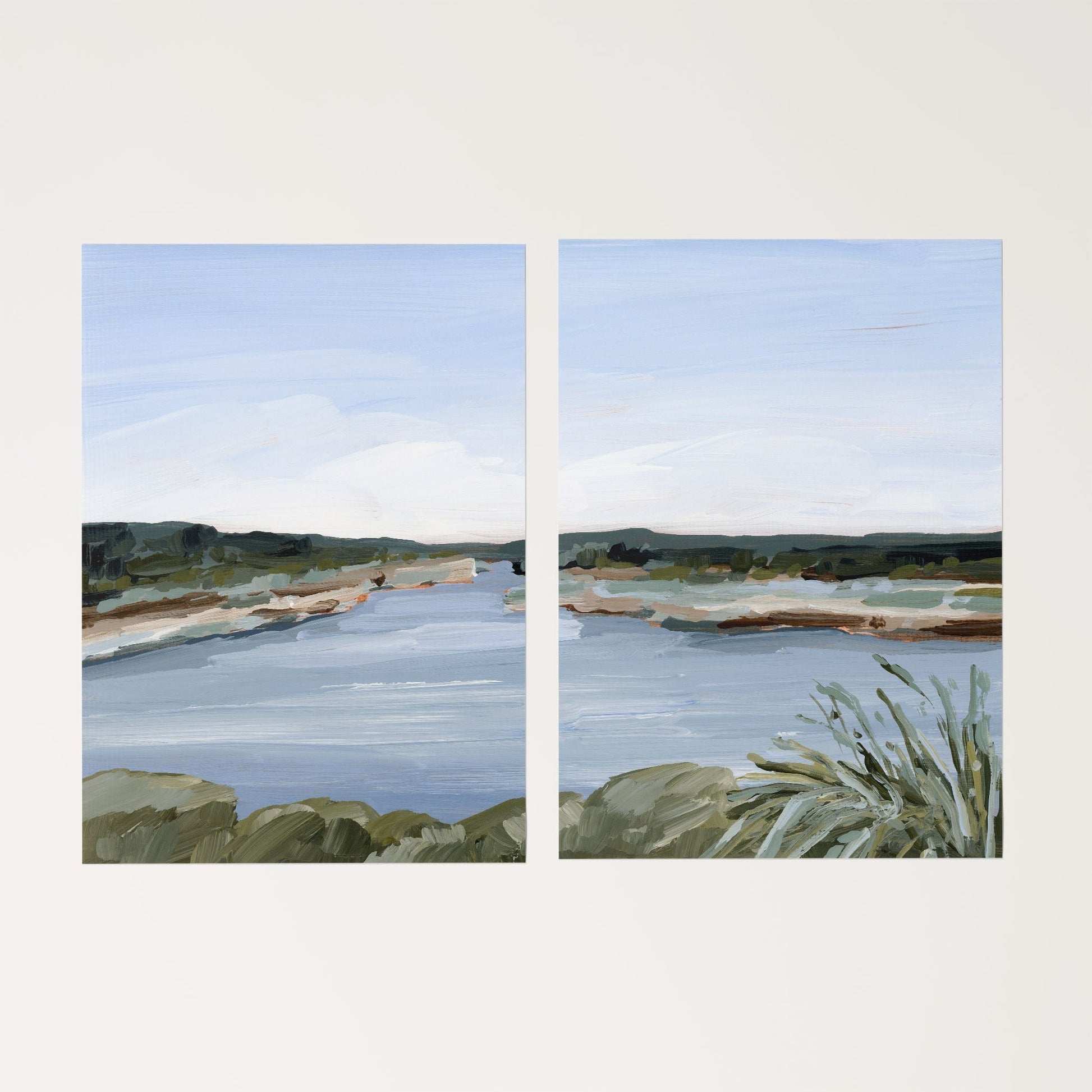’Dreaming of the Lake’ Diptych Art Print || Set 2 - Rolled Canvas / 8x10 in / No Frame - abstract - Artwork - Lake