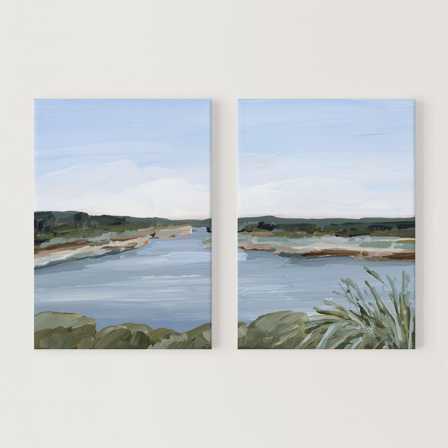 ’Dreaming of the Lake’ Diptych Art Print || Set 2 - Stretched Canvas / 8x10 in / No Frame - abstract - Artwork - Lake