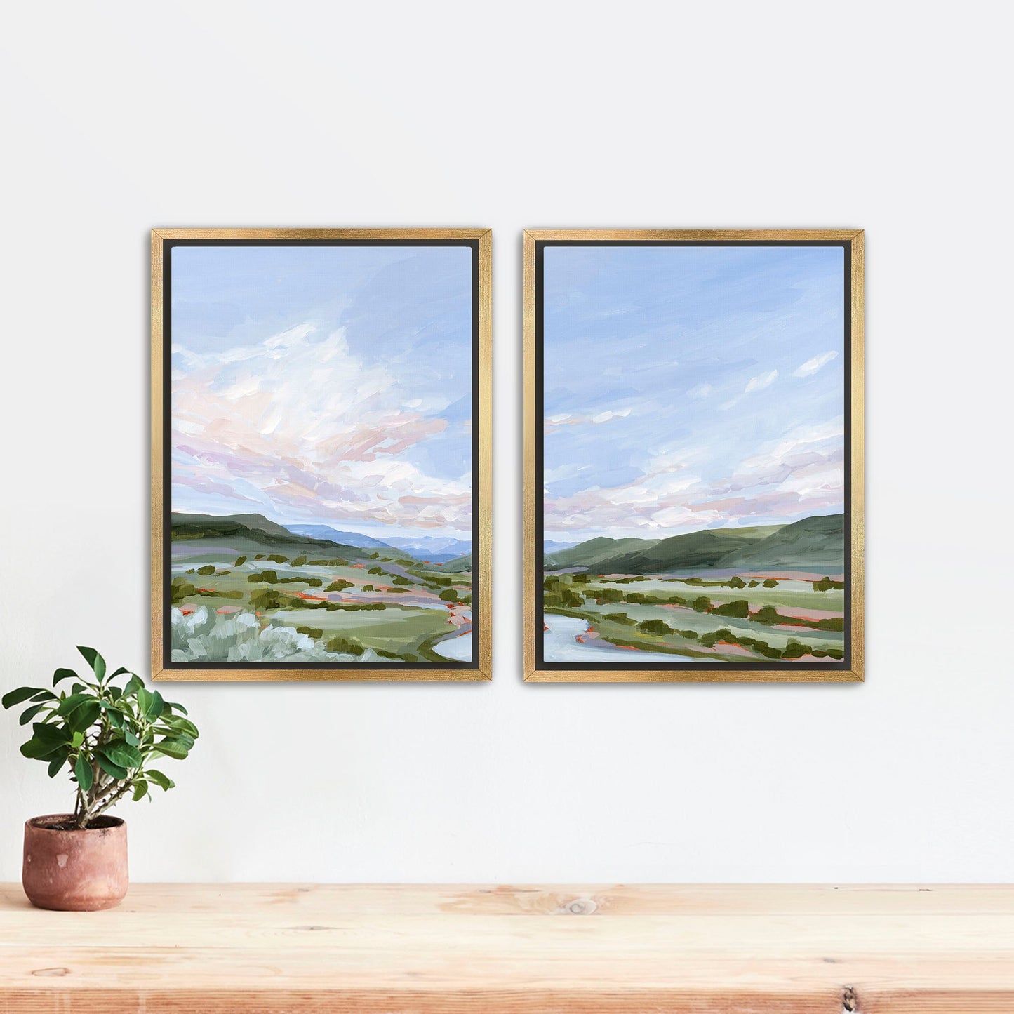 ’Eagle County’ Diptych Art Print || Set of 2 Stretched Canvas / 8x10 in / Gold Frame abstract Artwork Colorado
