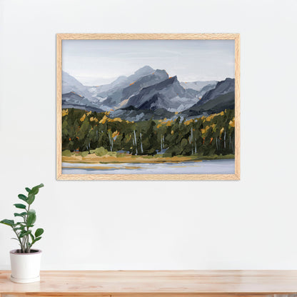 ’Estes Park’ Art Print - Paper / 5x7 in / Oak Frame - Colorado Mountain Wall - abstract - Artwork - Autumn