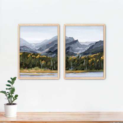 ’Estes Park’ Diptych Art Print || Set of 2 - Paper / 5x7 in / Oak Frame - abstract - Artwork - Colorado
