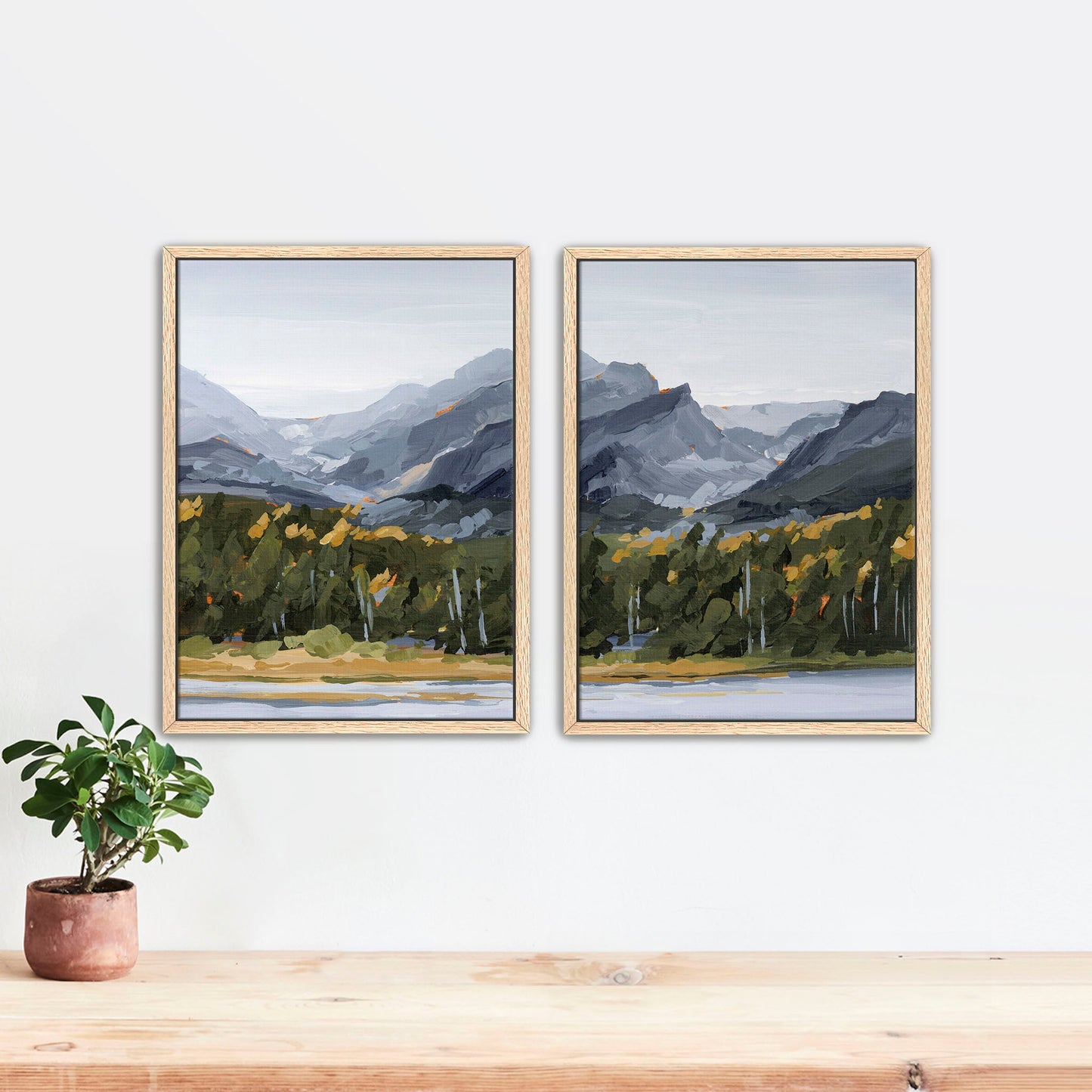 ’Estes Park’ Diptych Art Print || Set of 2 - Stretched Canvas / 8x10 in / Oak Frame - abstract - Artwork - Colorado