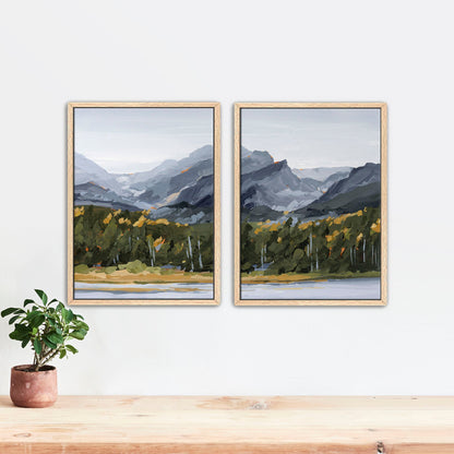 ’Estes Park’ Diptych Art Print || Set of 2 - Stretched Canvas / 8x10 in / Oak Frame - abstract - Artwork - Colorado
