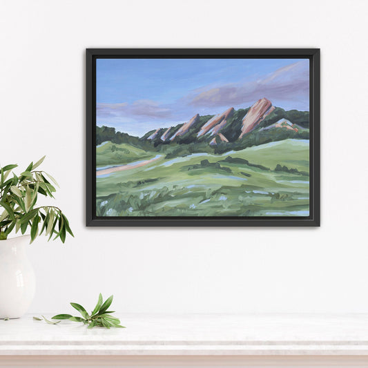 ’Evening at the Flatirons’ 24x36 Stretched Canvas Art Print with Black Frame || Final Sale Colorado Landscape Wall