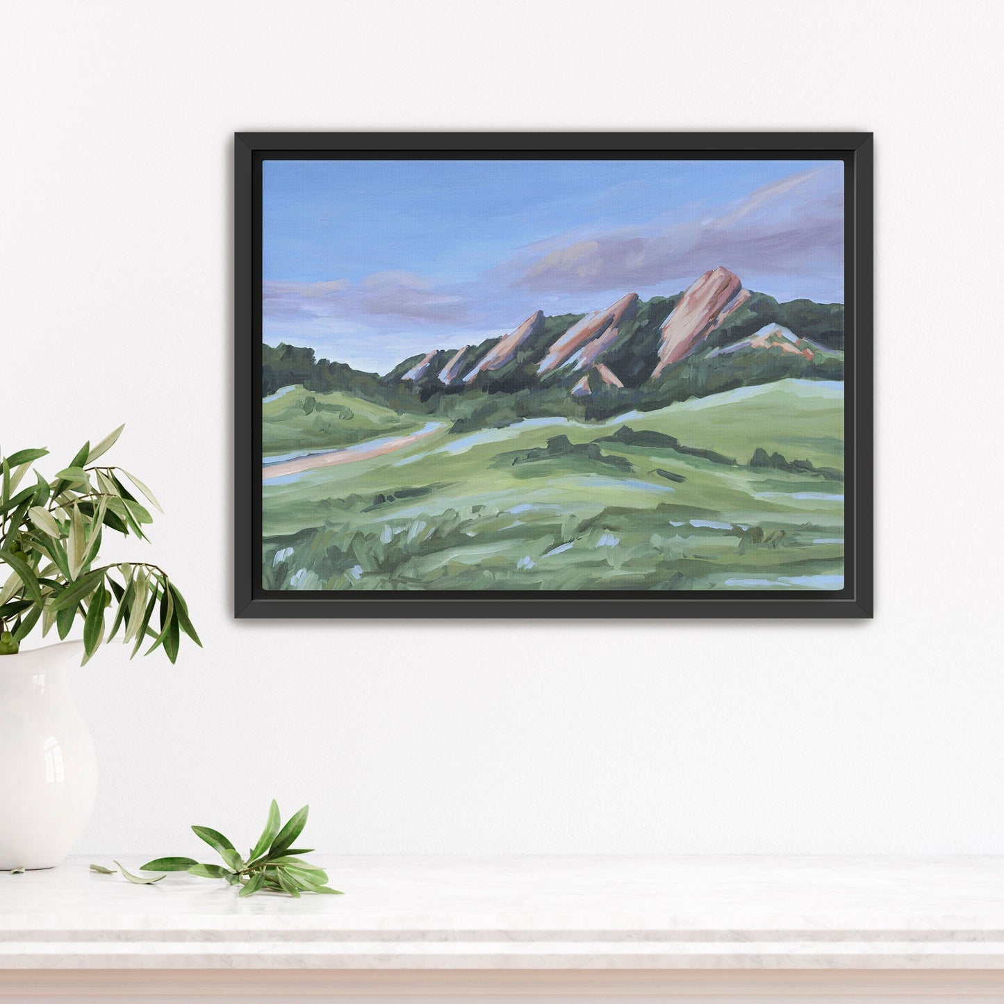 ’Evening at the Flatirons’ Art Print - Stretched Canvas / 8x10 in / Black Frame - Boulder Landscape - Artwork