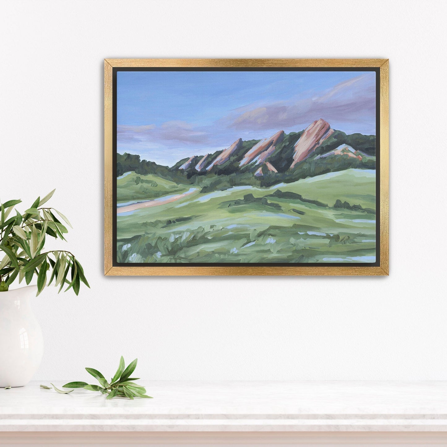 ’Evening at the Flatirons’ Art Print - Stretched Canvas / 8x10 in / Gold Frame - Boulder Landscape - Artwork - Colorado