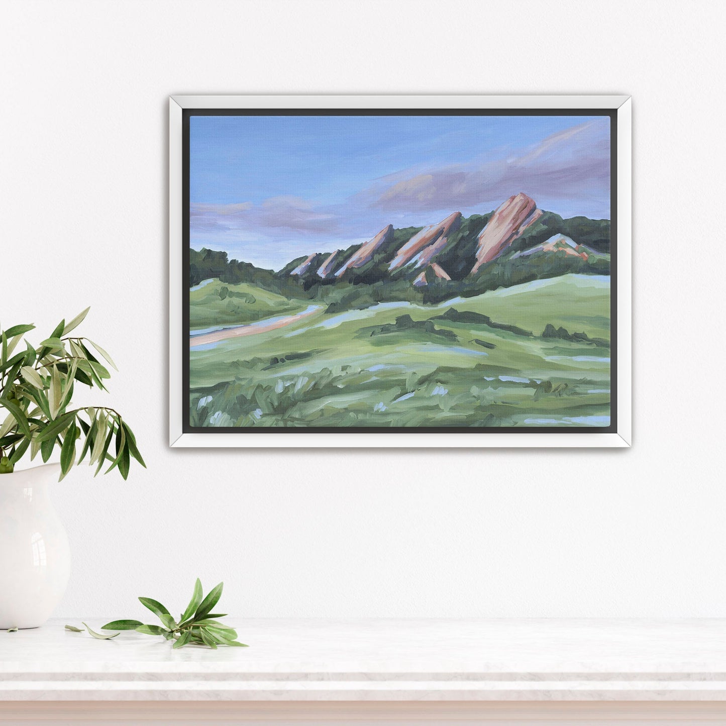 ’Evening at the Flatirons’ Art Print - Stretched Canvas / 8x10 in / White Frame - Boulder Landscape - Artwork