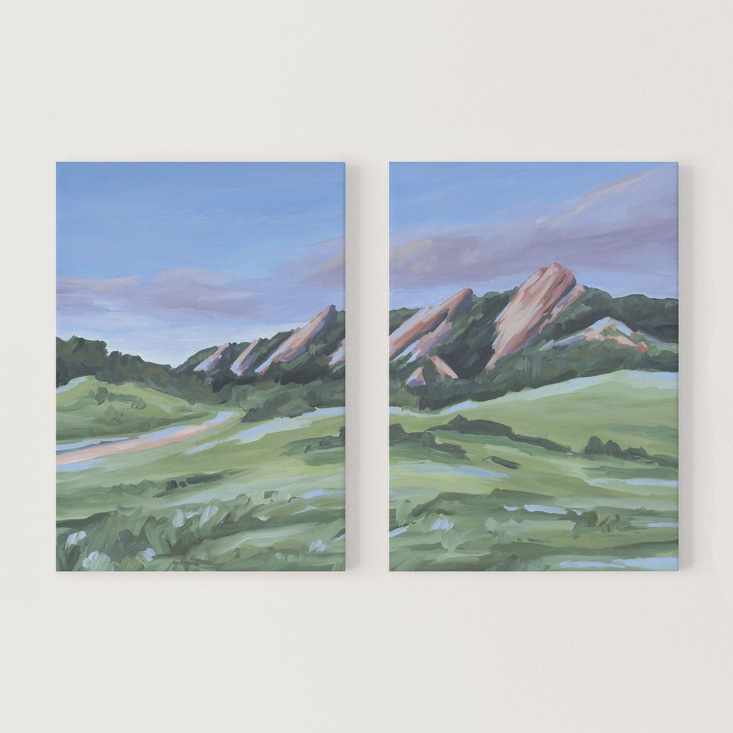 ’Evening at the Flatirons’ Diptych Art Print || Set of 2 - Stretched Canvas / 8x10 in / No Frame - abstract