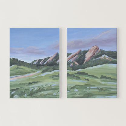 ’Evening at the Flatirons’ Diptych Art Print || Set of 2 - Stretched Canvas / 8x10 in / No Frame - abstract