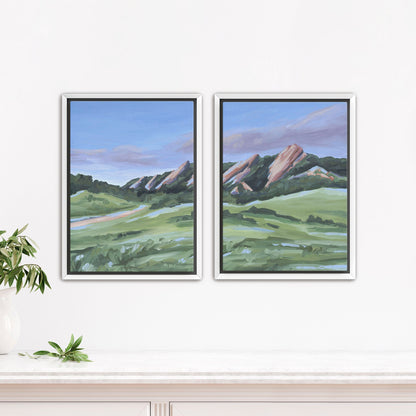 ’Evening at the Flatirons’ Diptych Art Print || Set of 2 - Stretched Canvas / 8x10 in / White Frame - abstract