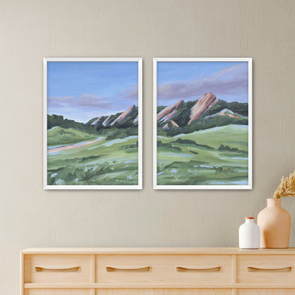 ’Evening at the Flatirons’ Diptych Art Print || Set of 2 - Paper / 5x7 in / White Frame - abstract - Artwork - Boulder