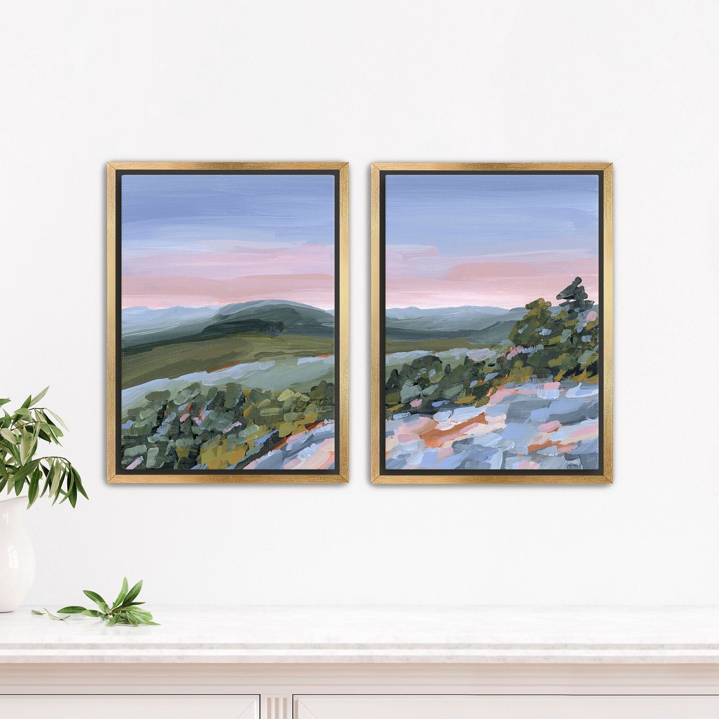 ’Fading Shadows’ Diptych Art Print || Set of 2 - Stretched Canvas / 8x10 in / Gold Frame - abstract - Appalachian