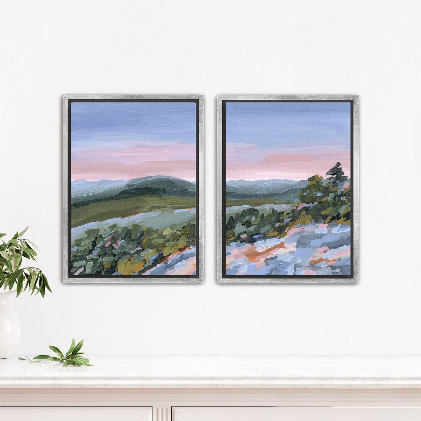 ’Fading Shadows’ Diptych Art Print || Set of 2 - Stretched Canvas / 8x10 in / Silver Frame - abstract - Appalachian