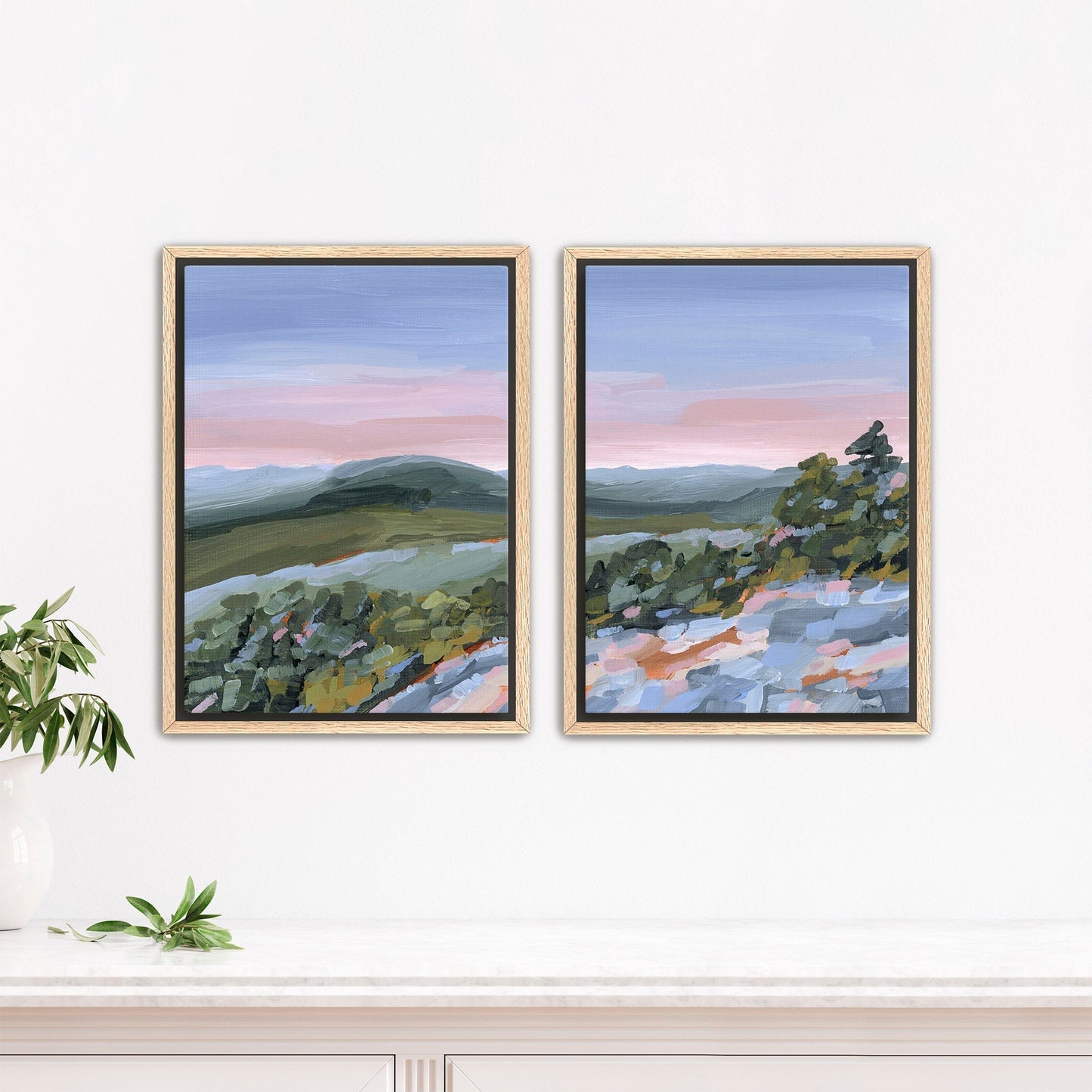 ’Fading Shadows’ Diptych Art Print || Set of 2 - Stretched Canvas / 8x10 in / Oak Frame - abstract - Appalachian