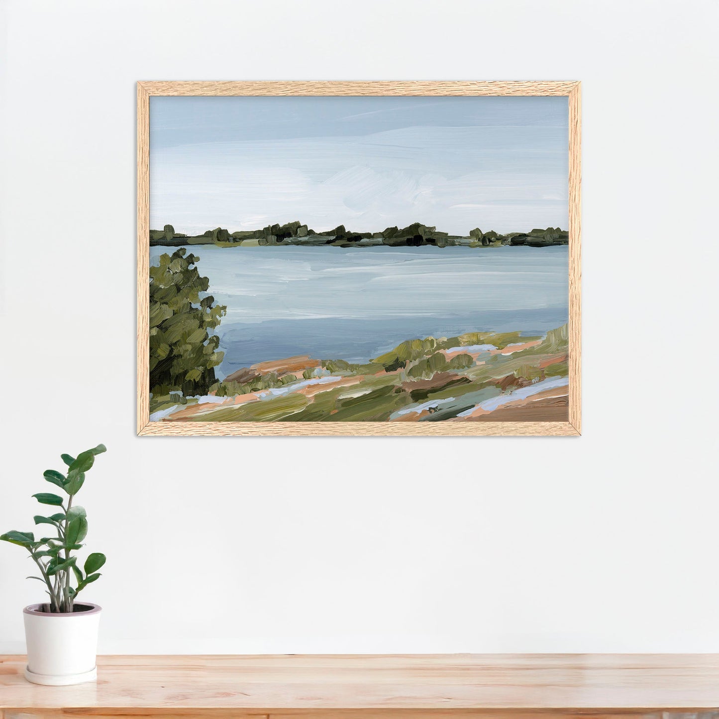 ’Family Lakehouse’ Art Print - Paper / 5x7 in / Oak Frame - Serene Lake - abstract - alpine - Artwork