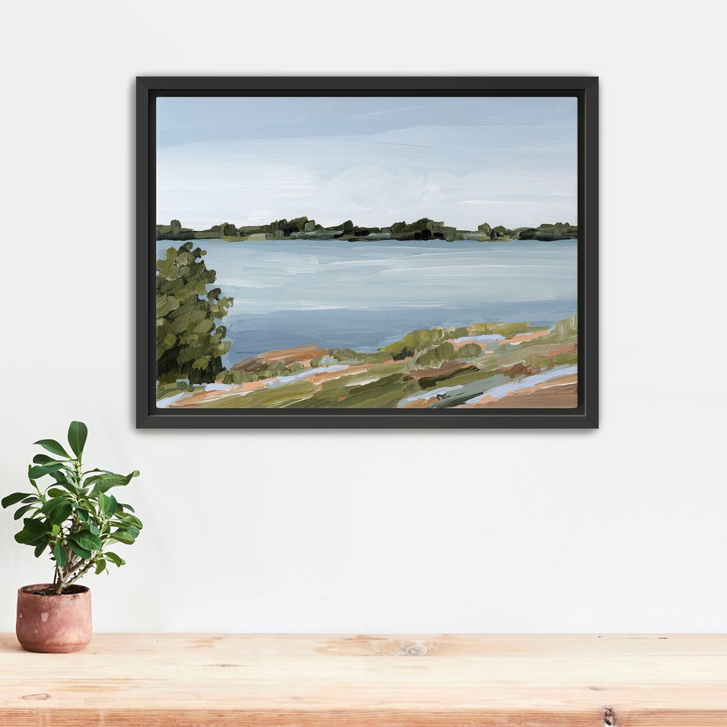 ’Family Lakehouse’ Art Print - Stretched Canvas / 8x10 in / Black Frame - Serene Lake - abstract - alpine - Artwork