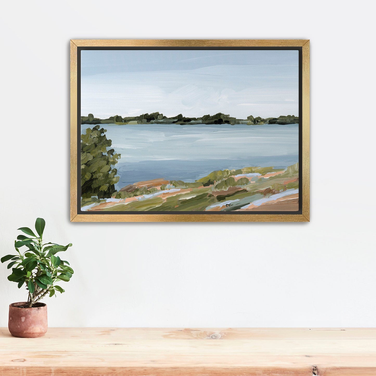 ’Family Lakehouse’ Art Print - Stretched Canvas / 8x10 in / Gold Frame - Serene Lake - abstract - alpine - Artwork