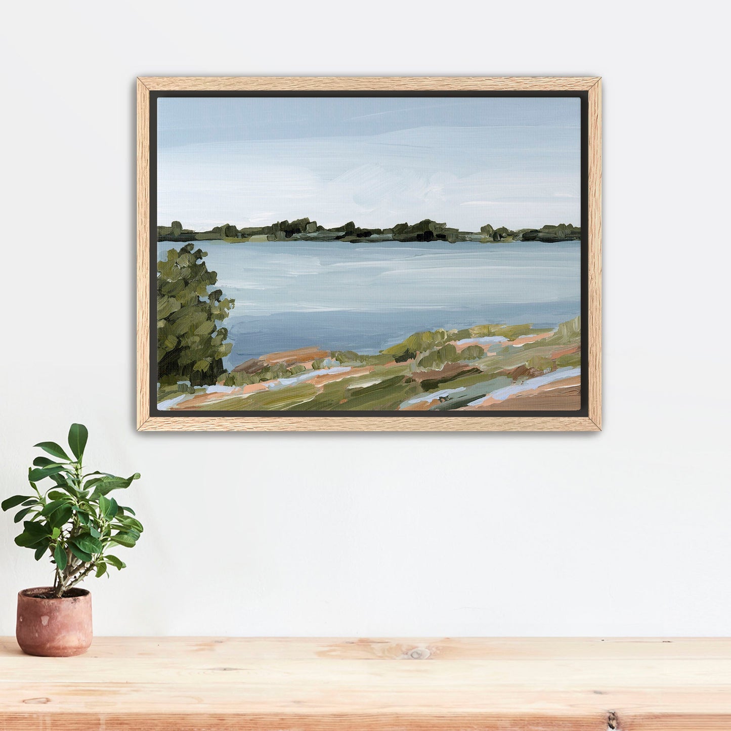 ’Family Lakehouse’ Art Print - Stretched Canvas / 8x10 in / Oak Frame - Serene Lake - abstract - alpine - Artwork