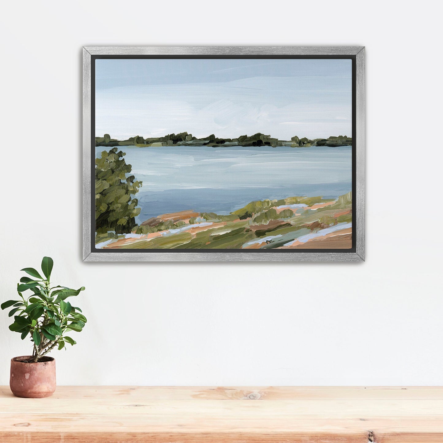 ’Family Lakehouse’ Art Print - Stretched Canvas / 8x10 in / Silver Frame - Serene Lake - abstract - alpine - Artwork