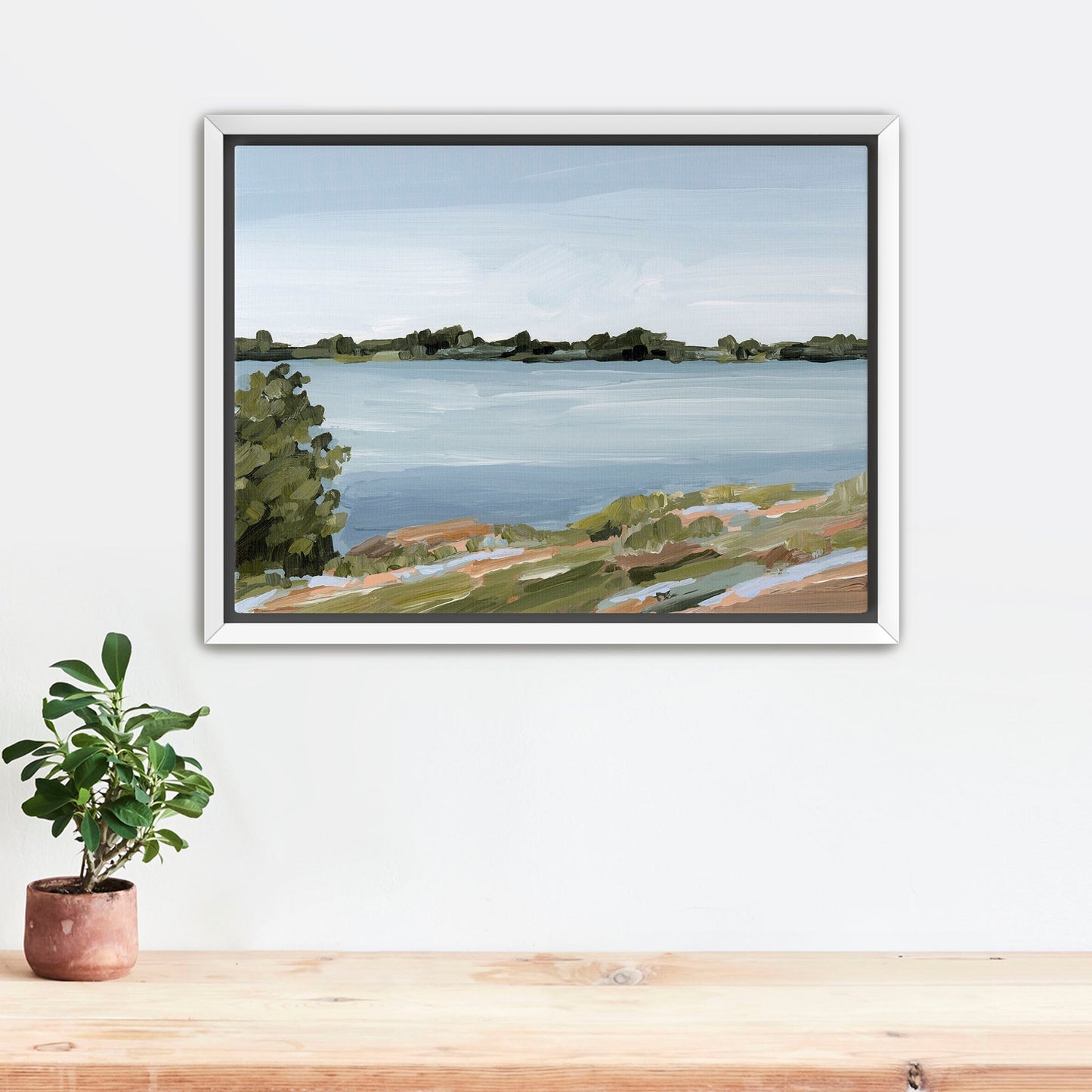 ’Family Lakehouse’ Art Print - Stretched Canvas / 8x10 in / White Frame - Serene Lake - abstract - alpine - Artwork