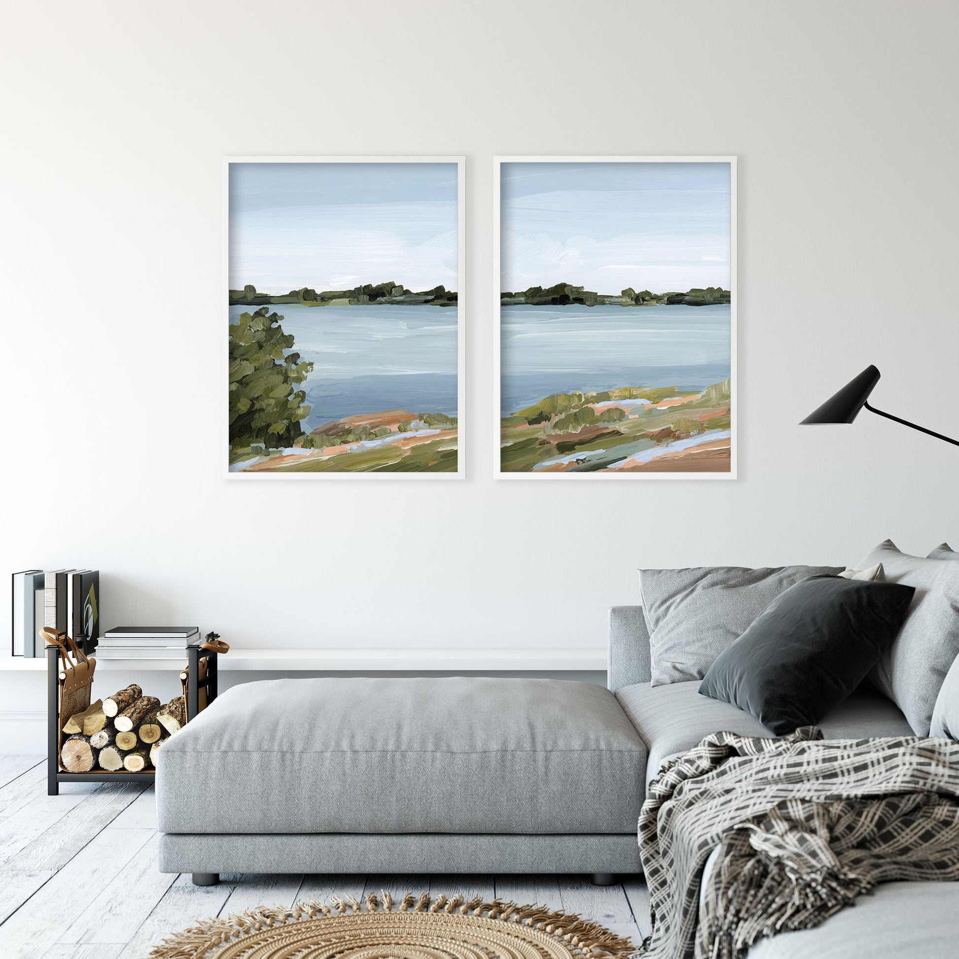 ’Family Lakehouse’ Diptych Art Print || Set of 2 - abstract - Artwork - Lake