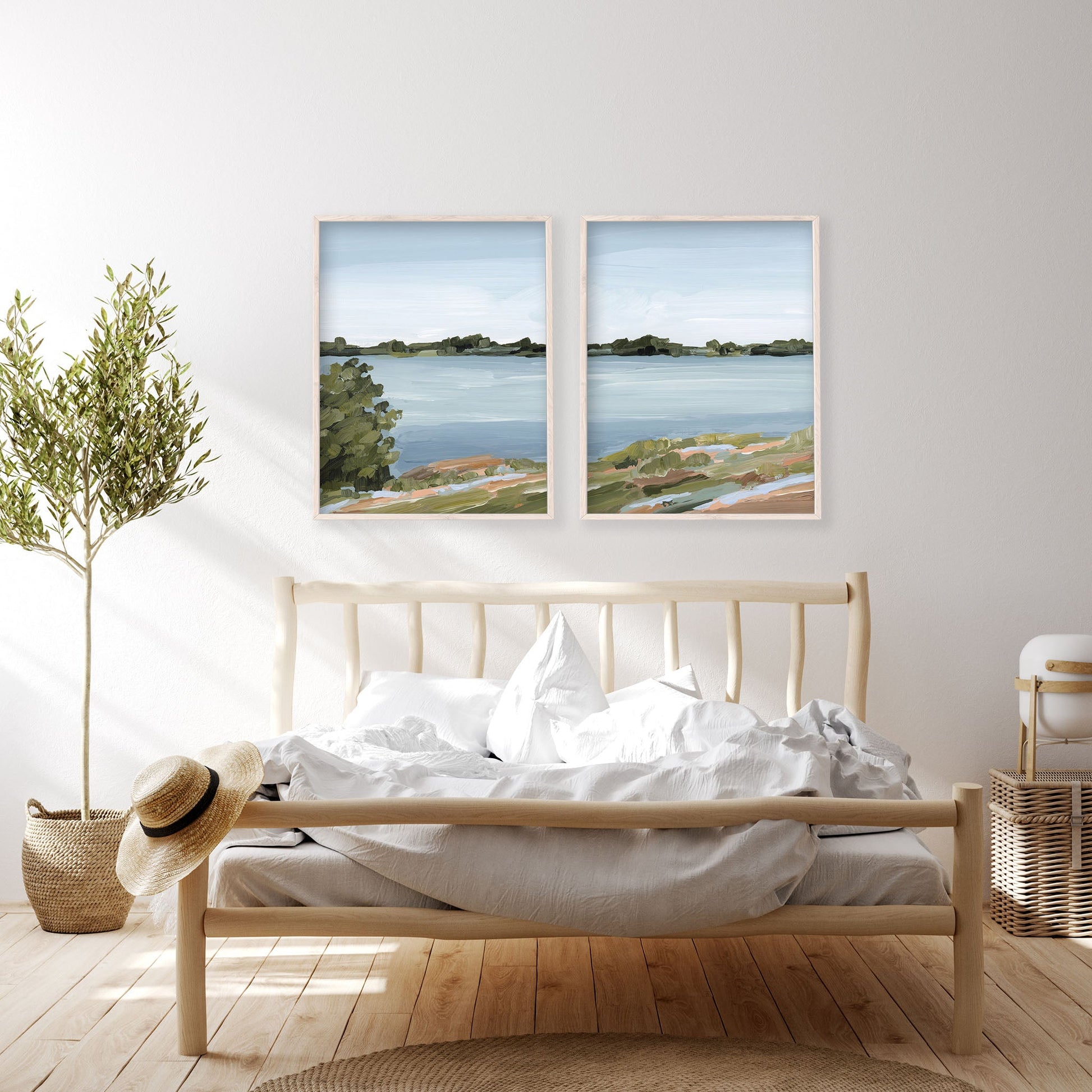 ’Family Lakehouse’ Diptych Art Print || Set of 2 - abstract - Artwork - Lake