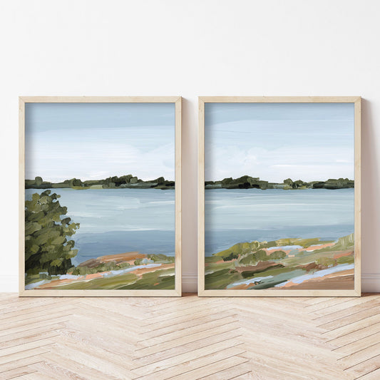 ’Family Lakehouse’ Diptych Art Print || Set of 2 - abstract - Artwork - Lake