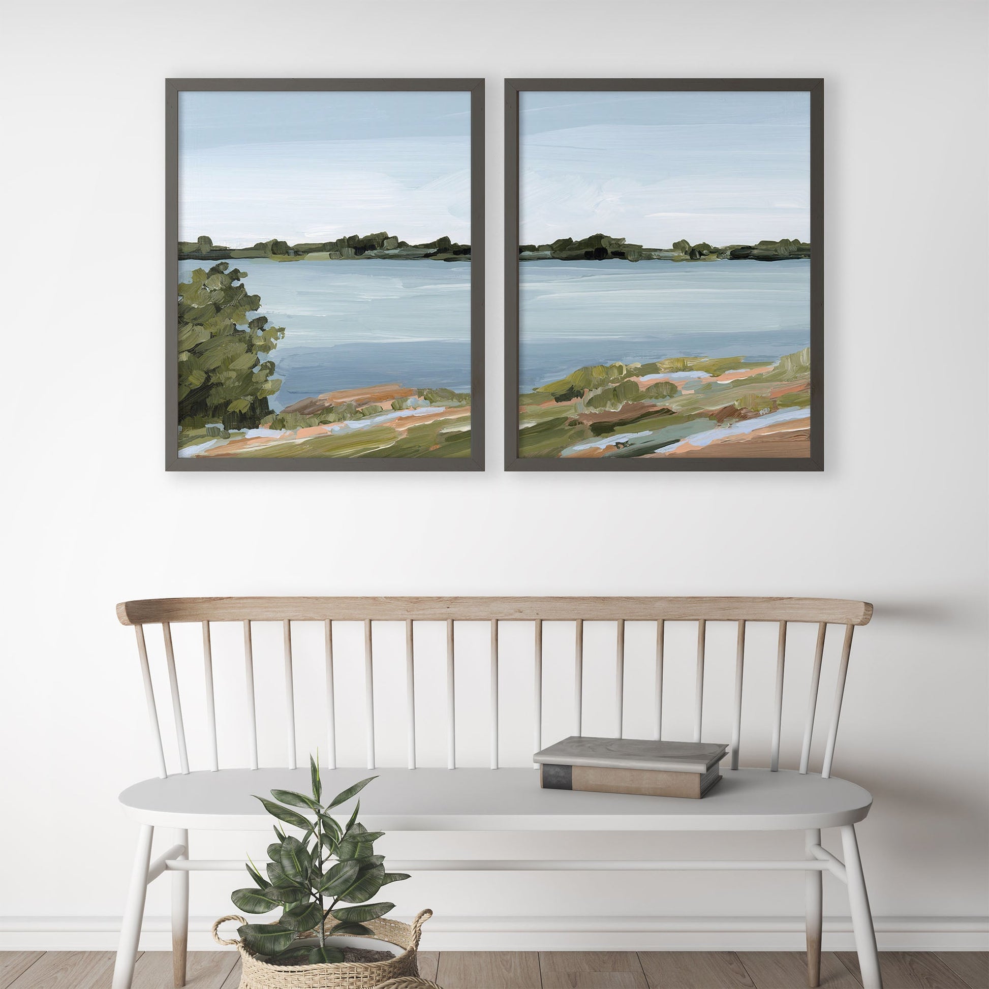 ’Family Lakehouse’ Diptych Art Print || Set of 2 - abstract - Artwork - Lake