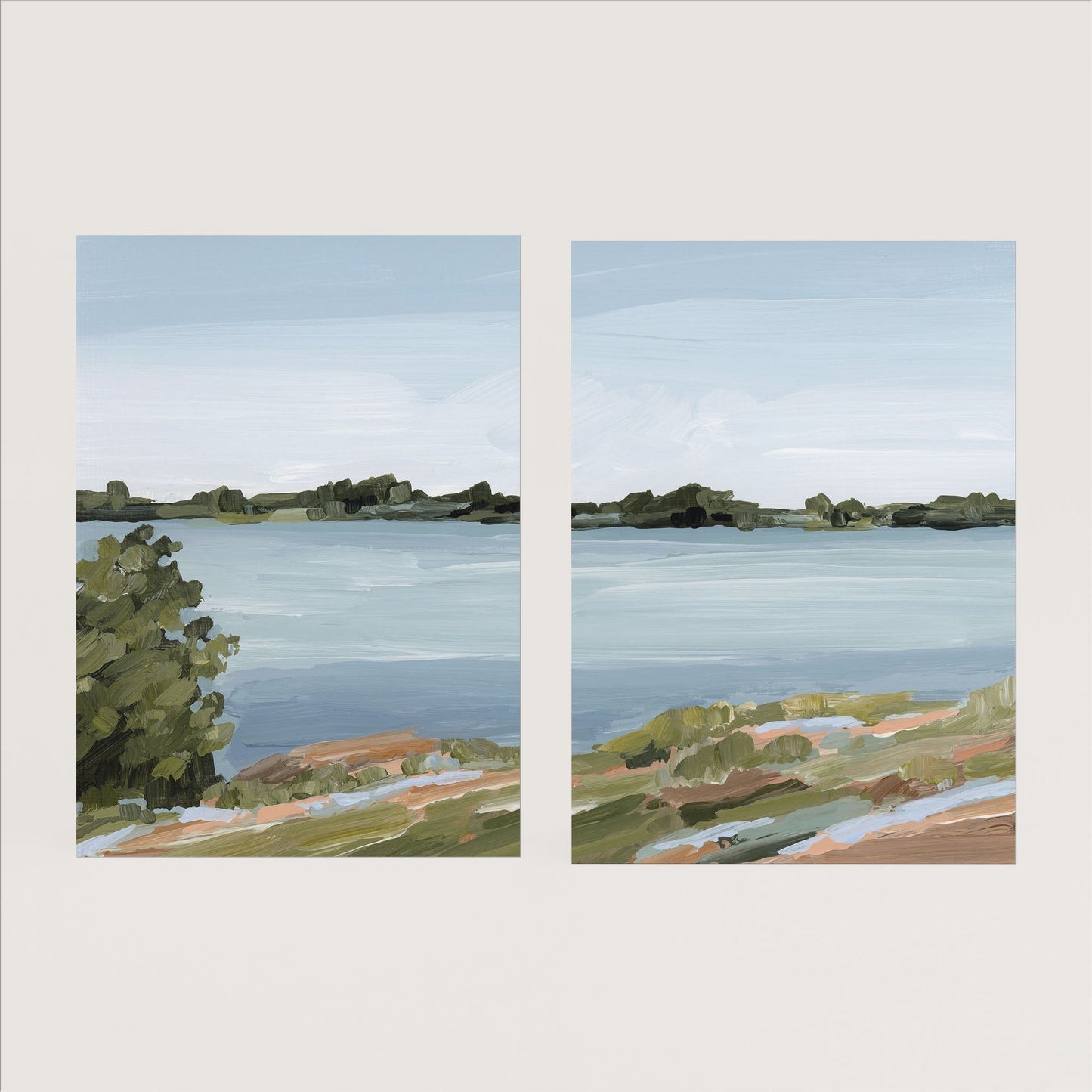 ’Family Lakehouse’ Diptych Art Print || Set of 2 - Paper / 5x7 in / No Frame - abstract - Artwork - Lake