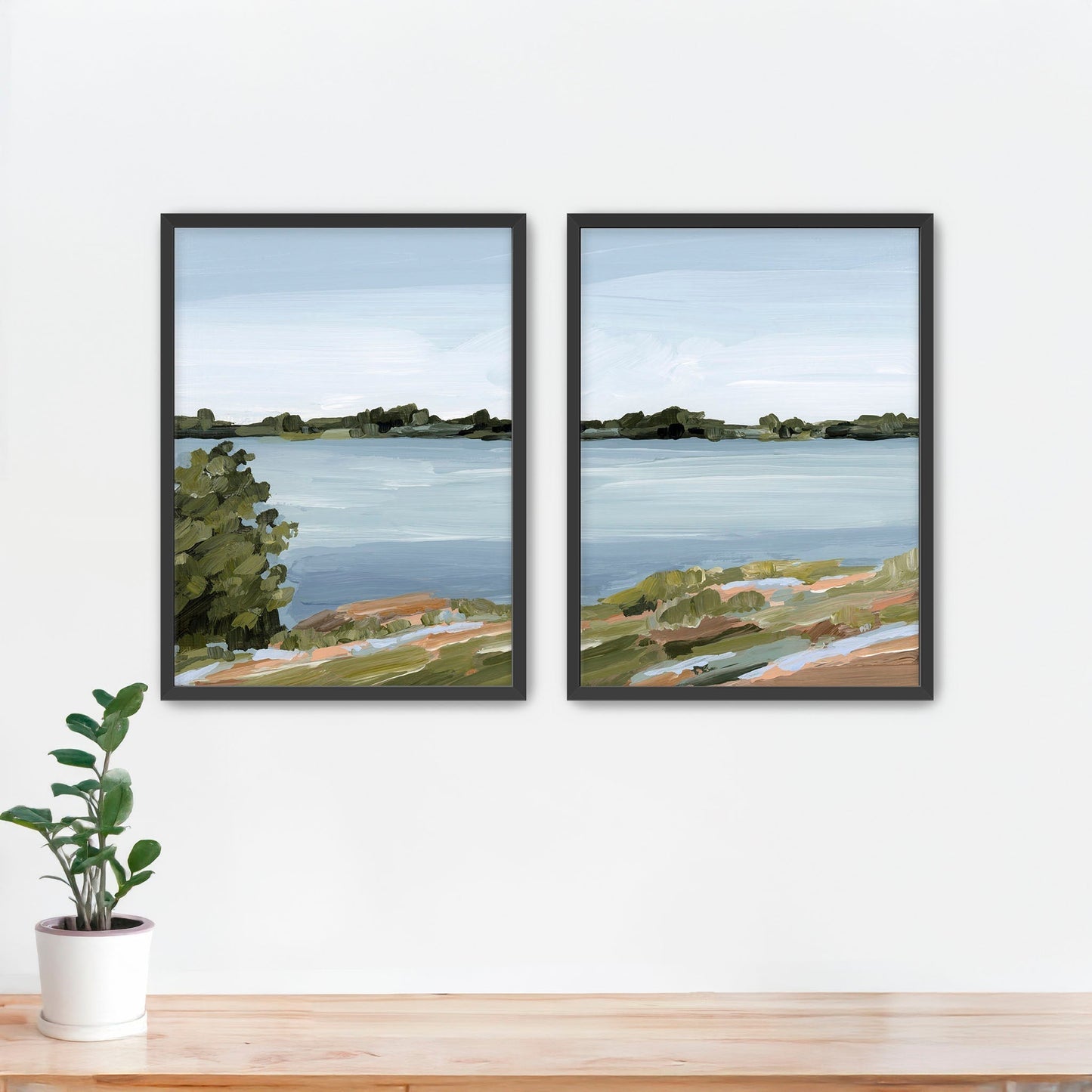 ’Family Lakehouse’ Diptych Art Print || Set of 2 - Paper / 5x7 in / Black Frame - abstract - Artwork - Lake