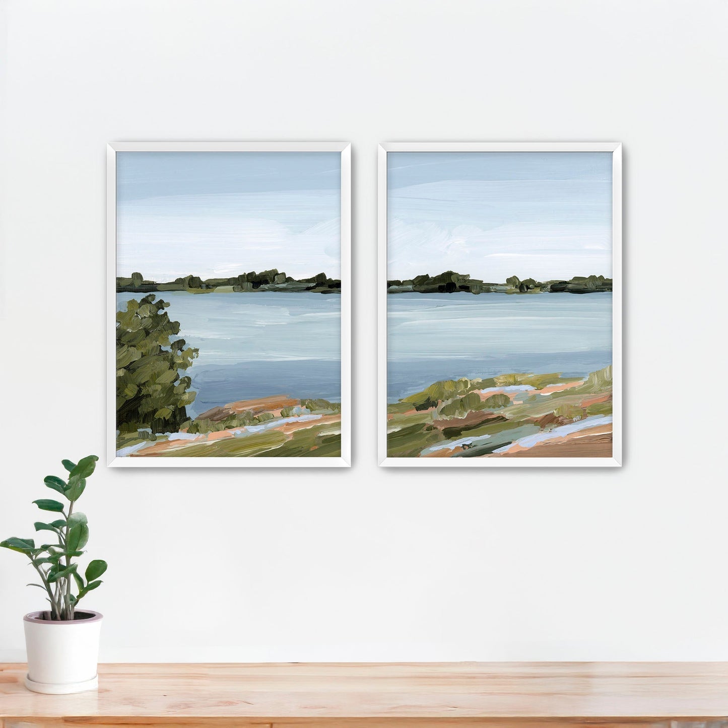 ’Family Lakehouse’ Diptych Art Print || Set of 2 - Paper / 5x7 in / White Frame - abstract - Artwork - Lake