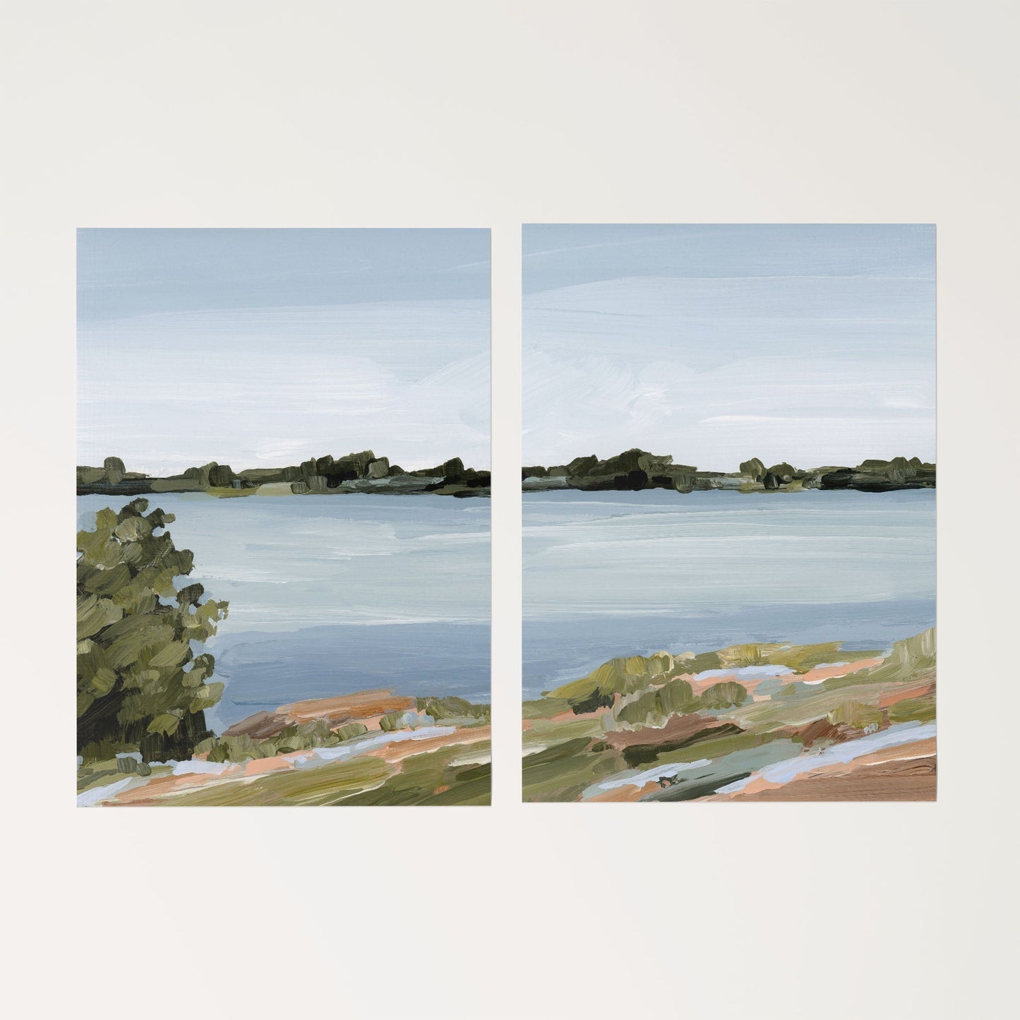 ’Family Lakehouse’ Diptych Art Print || Set of 2 - Rolled Canvas / 8x10 in / No Frame - abstract - Artwork - Lake