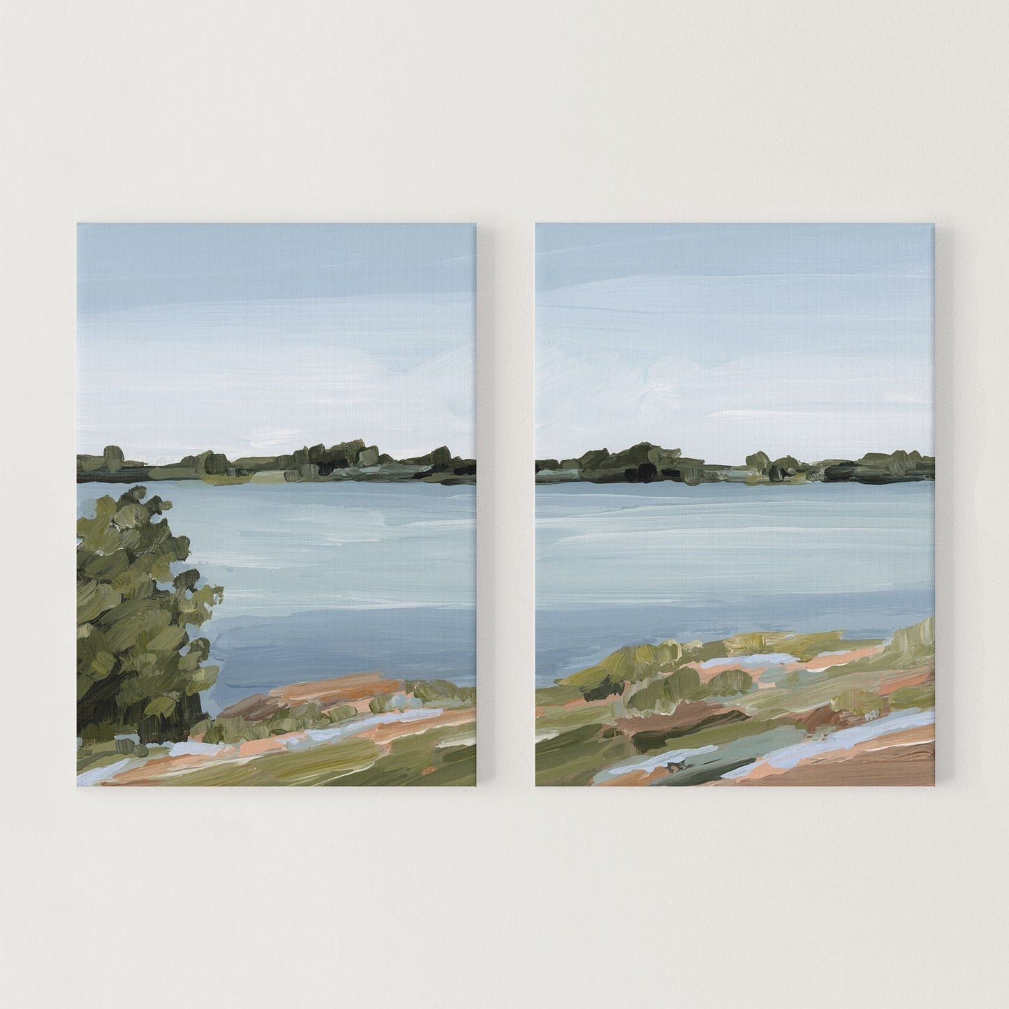 ’Family Lakehouse’ Diptych Art Print || Set of 2 - Stretched Canvas / 8x10 in / No Frame - abstract - Artwork - Lake