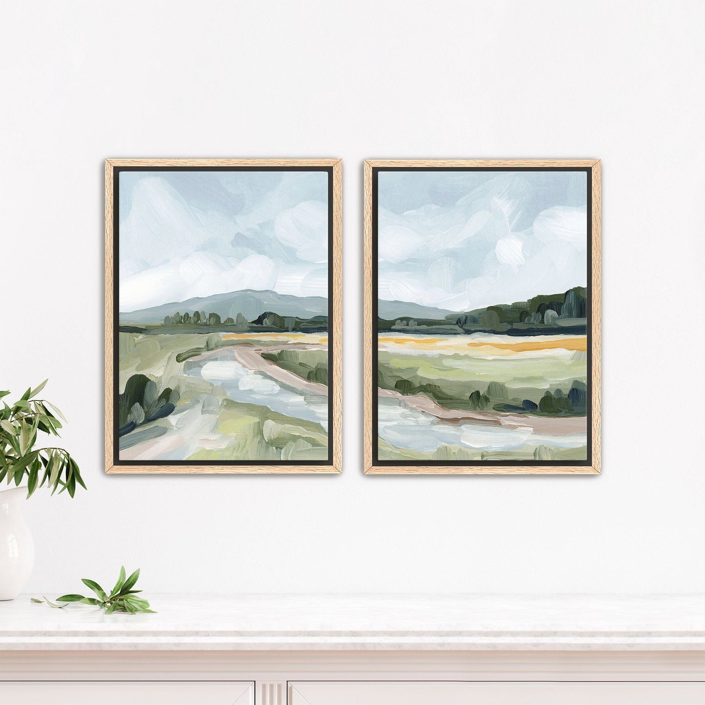 ’Favorite Place I’ Diptych Art Print || Set of 2 - Stretched Canvas / 8x10 in / Oak Frame - abstract - Artwork